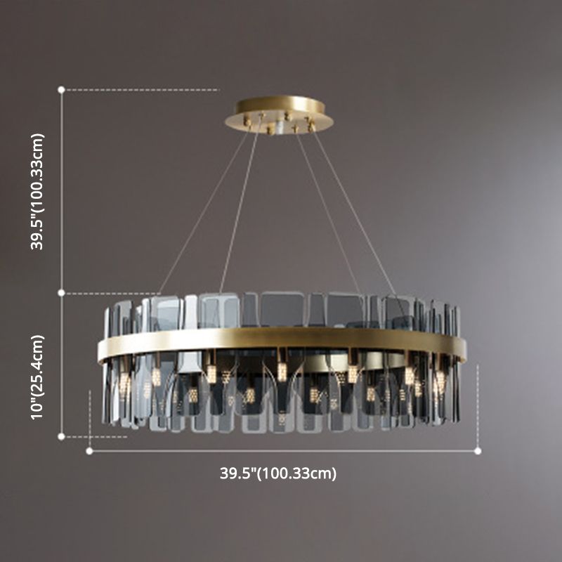 Gold Circular Pendant Lamp Modern Minimalist Smoked Glass Living Room Hanging Ceiling Light