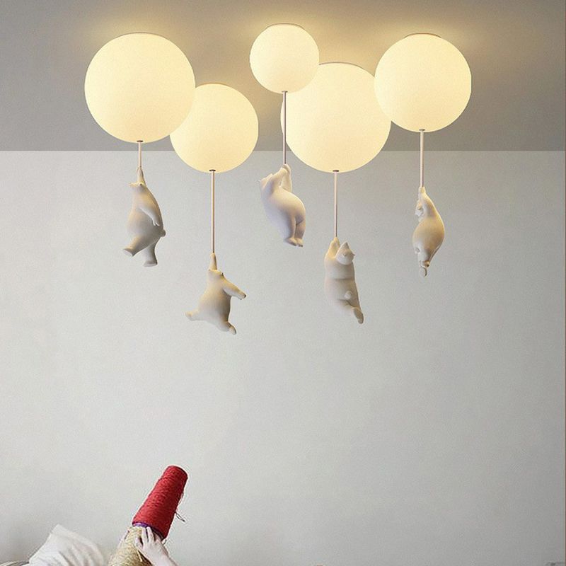 Modern Bear Ceiling Light 1-Light Ceiling Mount Light with Glass Shade for Kid's Room