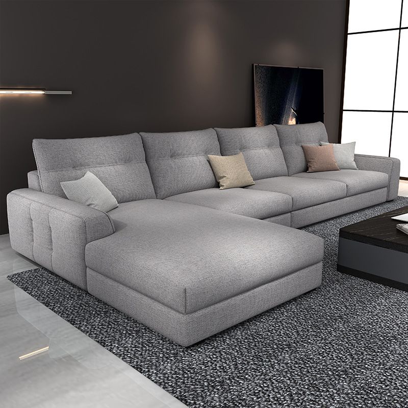 Slipcovered 4-seater Sectional Square Arm Sectional with 4 Pillows