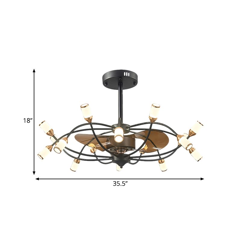 Braccio curvo metallico semifulco montato contemporaneo a 16 teste da 35,5 "Luce ventola nera larga con 3 lame marroni