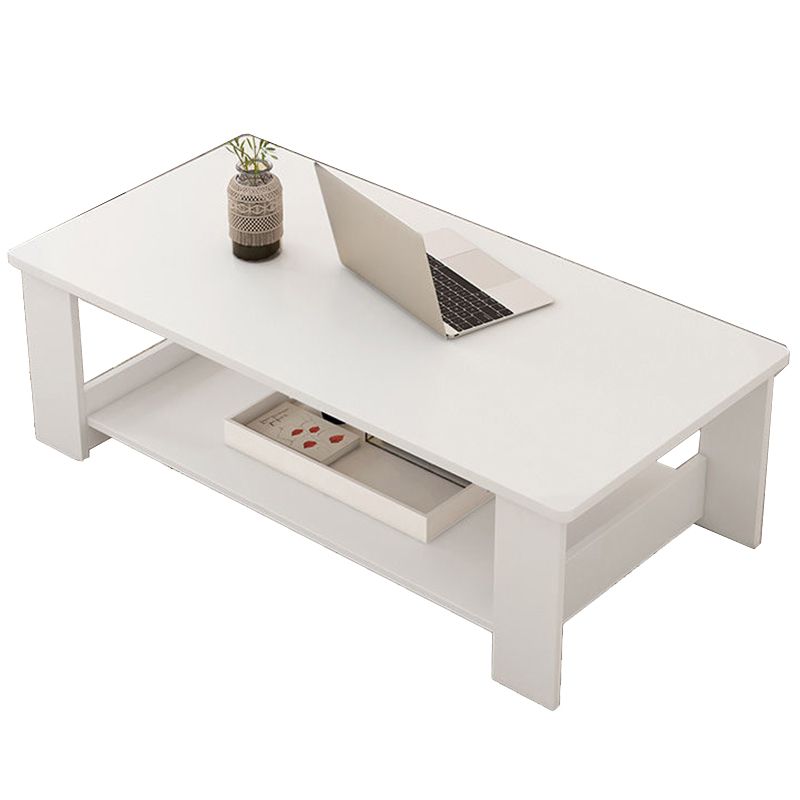 Modern Rectangle Coffee Table with Storage Shelf and 4 Wooden Legs
