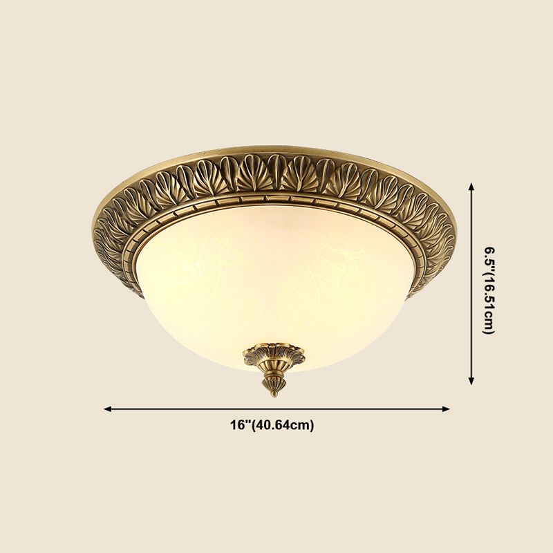 Traditional Flush Mount Light White Glass Shade Ceiling Lamp for Coffee Shop