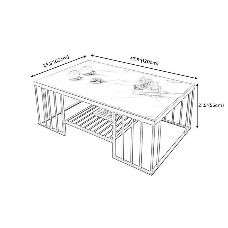 Modern Slate Coffee Table with Metal Legs Cocktail Table for Living Room