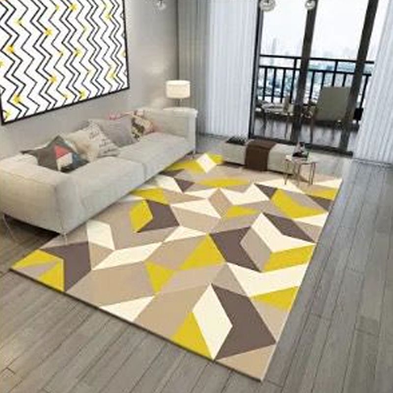 Classic Geo Print Rug Multi Colored Polyster Area Rug Anti-Slip Backing Pet Friendly Washable Carpet for Parlor