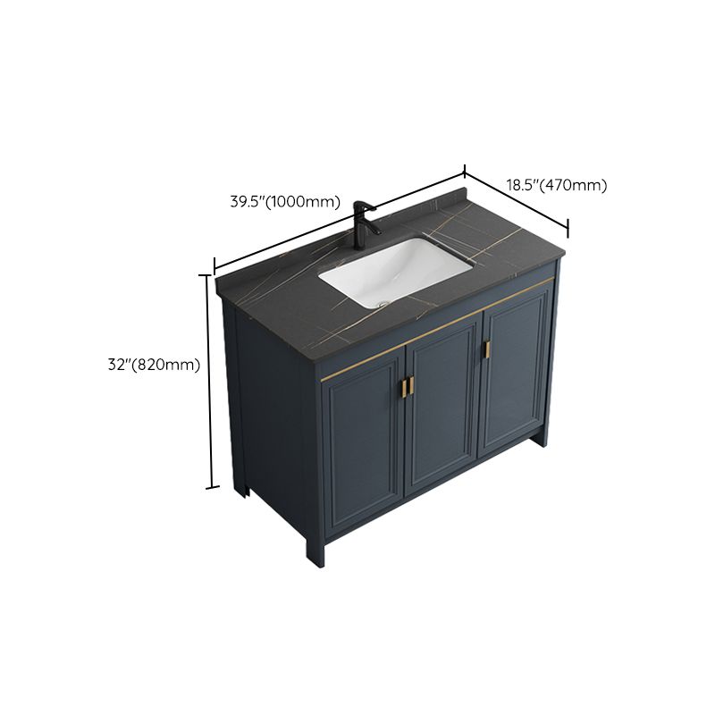 Blue Bathroom Vanity Metal Frame Single Sink Rectangle Mirror Bath Vanity with 2 Doors