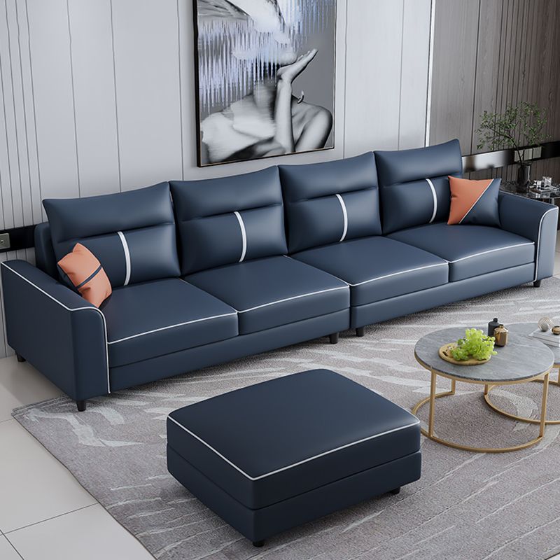 Square Arm Blue Removable Cushions Contemporary Stain-Resistant Sofa