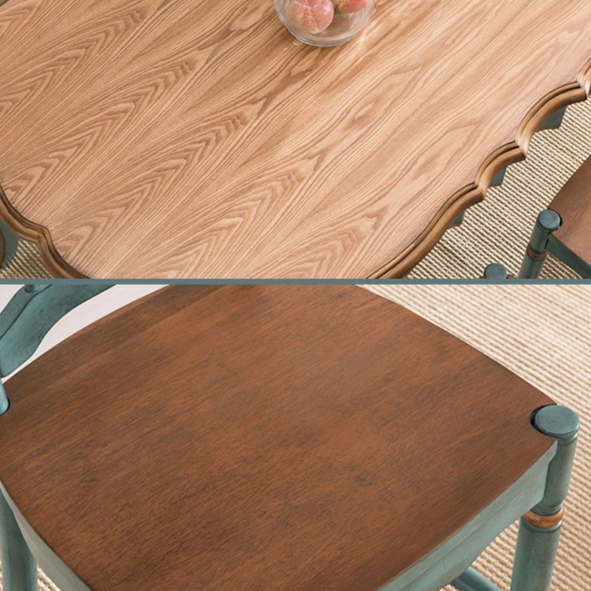 Traditional Wooden Dining Room Set Standard Height with Rectangle Top and Blue Base Dining Furniture