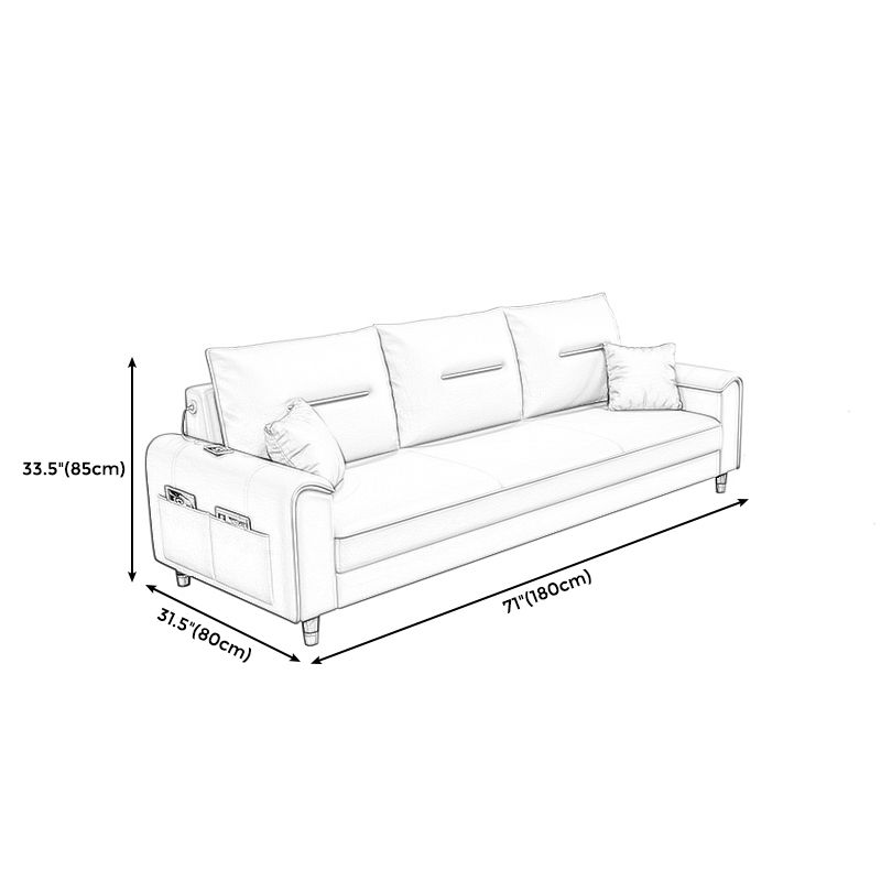 Nordic Leather Sofa with Bolster Pillows Single Cushion Seat Square Arm for Living Room