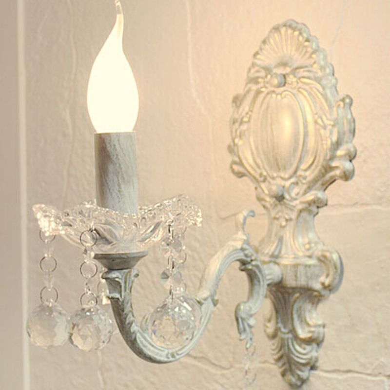 Candela in metallo Light Light Countryside Idee di illuminazione murale in bianco con drappeggio cristallino