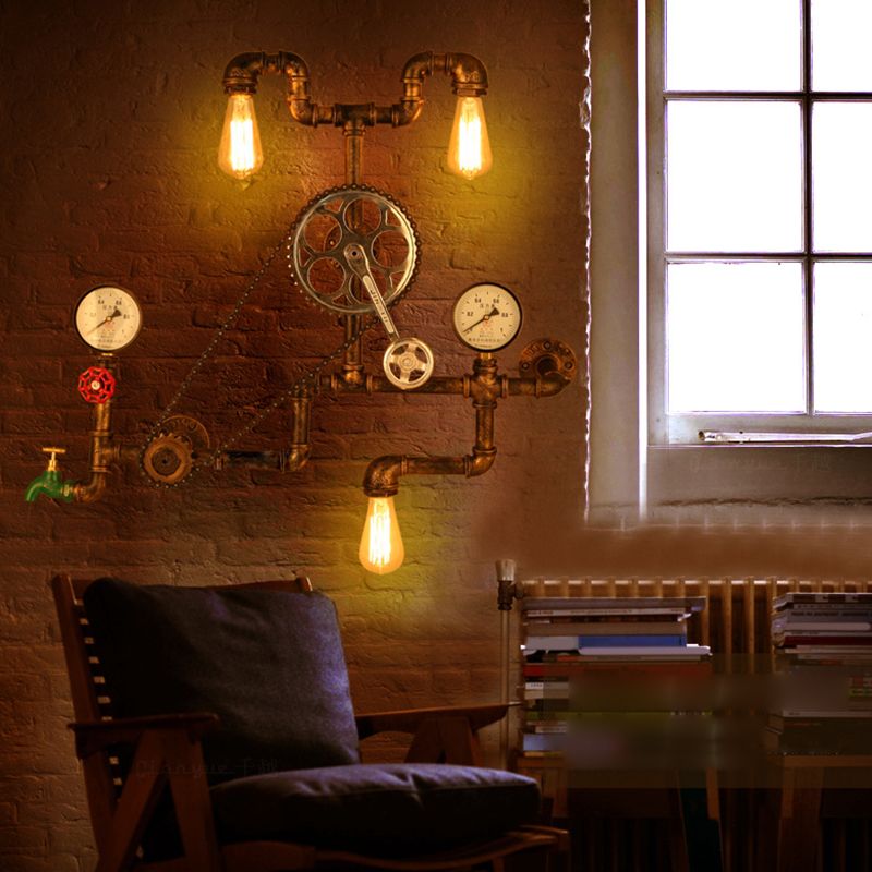 Riegel antike Bronze Eisenwandhalterung Lampe Industriewasserrohrleitungsleuchte