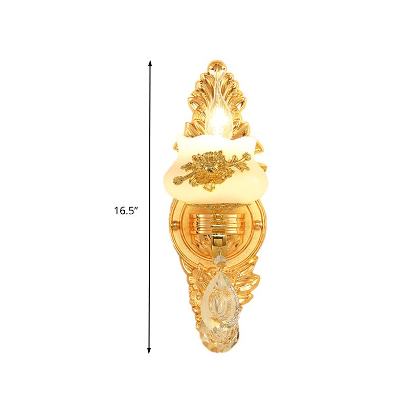1/2 Bulbs Wall Light Sconce Traditional Living Room Wall Lighting Fixture with White Glass Shade in Gold