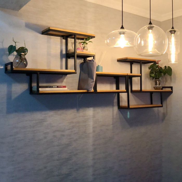 Wall Mounted Bookshelf Solid Wood Industrial Style Bookcase for Home Office