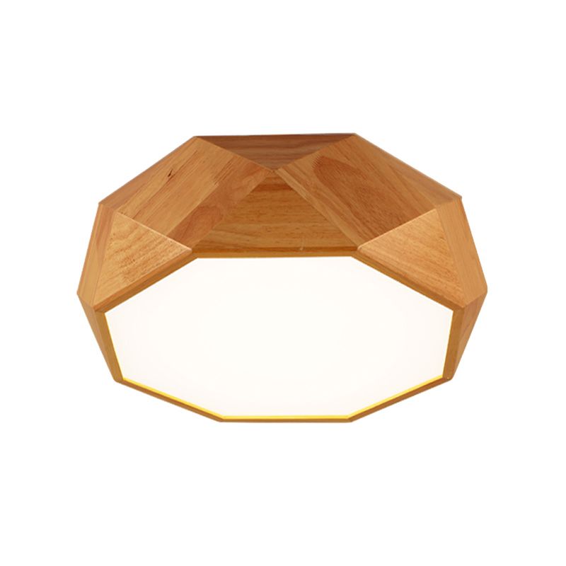 Wood Faceted Octagonal LED Flush Mount Light Nordic Flush Mount Ceiling Light for Living Room