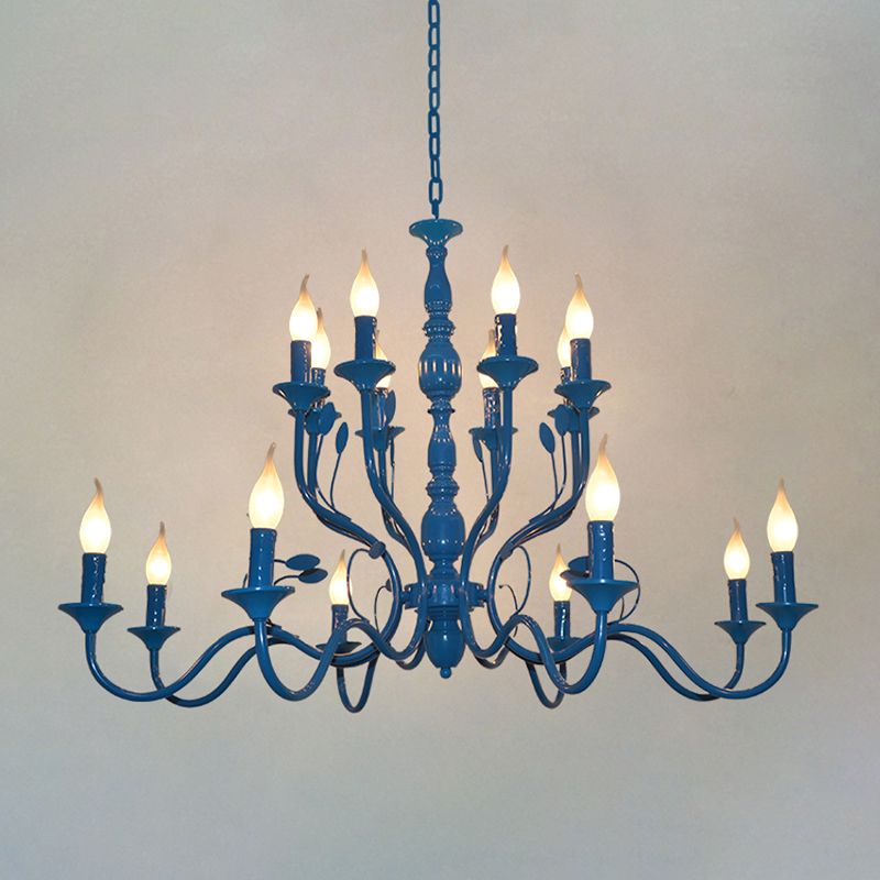 Candelera colgante de forma de vela de metal Vintage 10/12/16 Luces Luces Restaurante Lámpara de techo colgante en azul