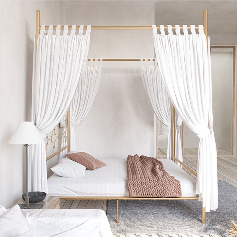 Metal Four Poster Bed with Open-Frame Headboard, Glam Standard Bed