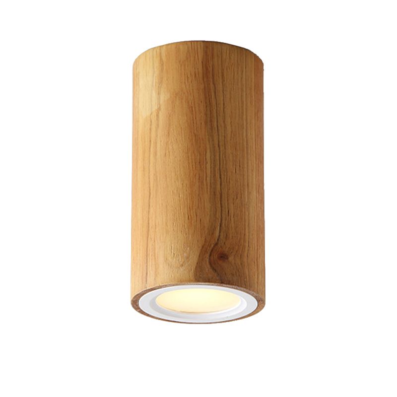 Lámpara empotrada cilíndrica de madera estilo asiático, montaje empotrado en color beige para comedor
