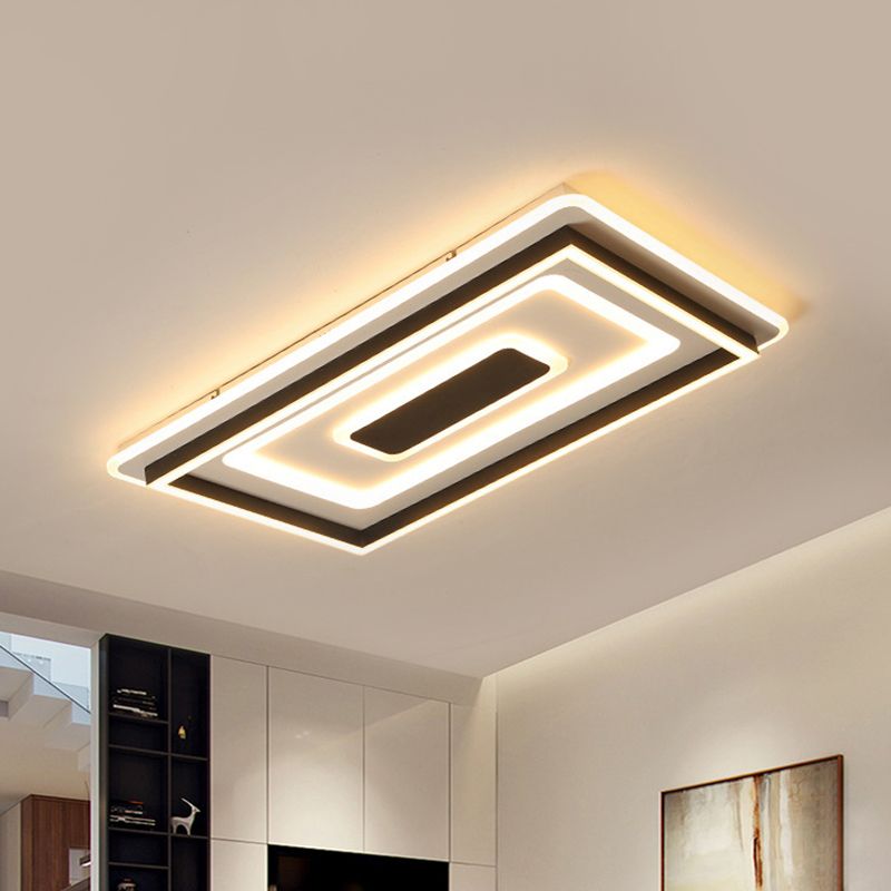 Tiered Rettangolo Sottile LED Soffitto Lampada Modernista Seduta Flush - Montaggio Light Fixture in Nero, Warm / White Light