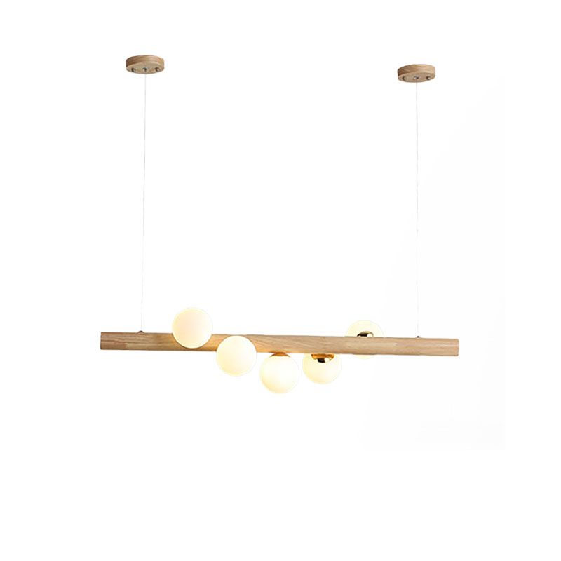 Luce moderna per isola in legno semplice con tonalità sferica 5/7 luci di vetro opale lampada per sala da pranzo
