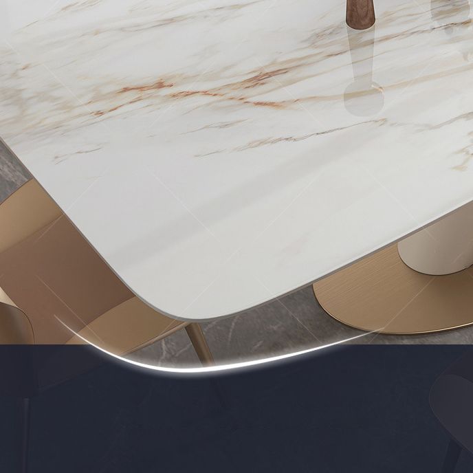 Minimalist Rectangle Dining Set for 4/6 with Glod Chairs Sintered Stone Dining Table with Metal Base