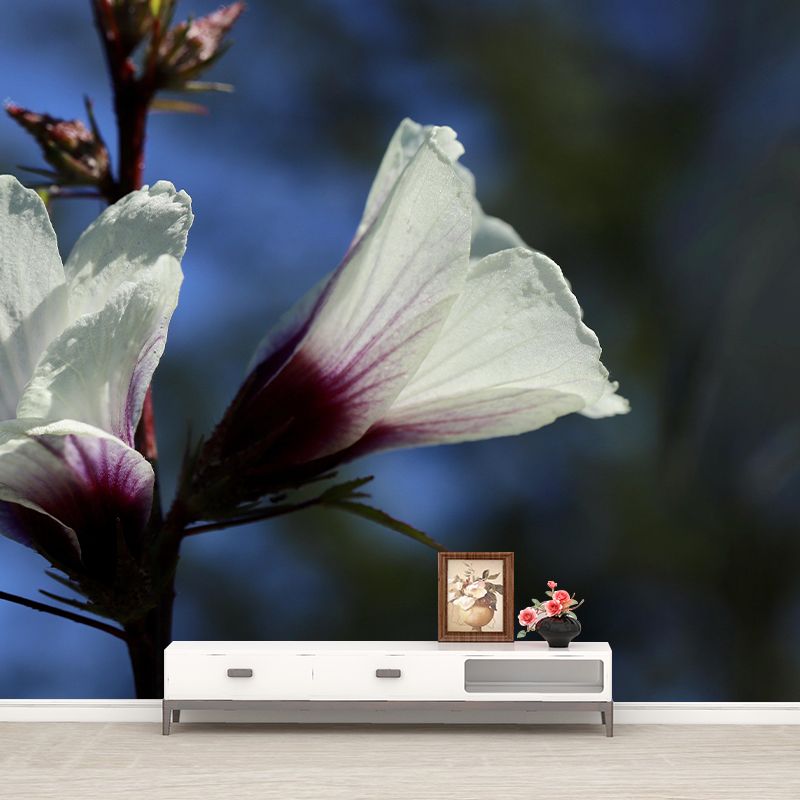 Customized Moisture Resistant Mural Wallpaper Decal Hibiscus Blooming Wall Decor