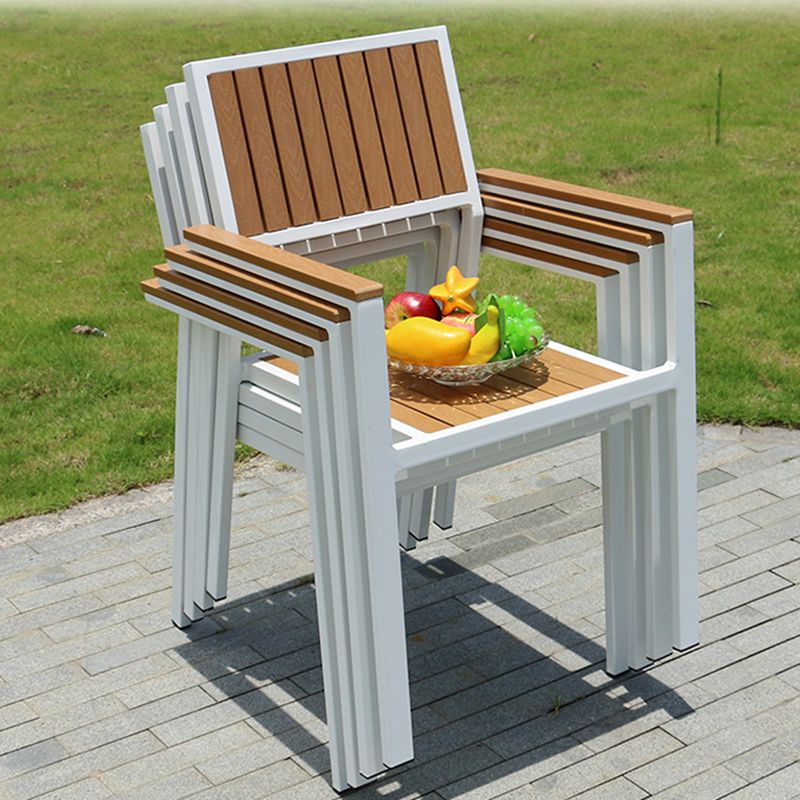 Contemporary Stacking Metal Dining Armchair with Arm Patio Dining Armchair
