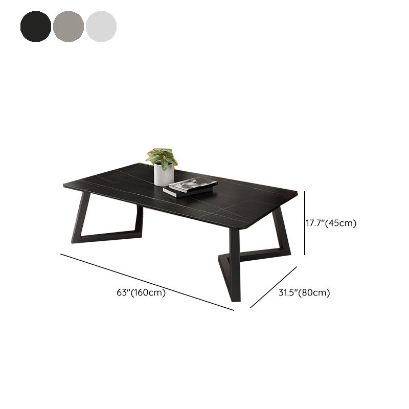 Contemporary 17.7" H Coffee Table Rectangular Stone 1 Single Cocktail Table