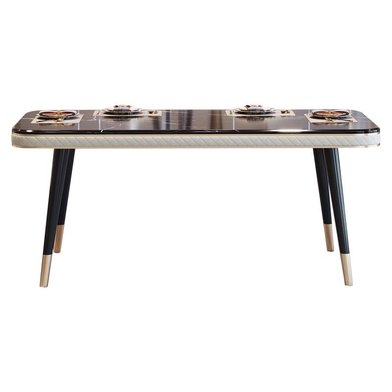 Dining Room Set Contemporary Marble Rectangle Table Black Dining Set with 4 Legs Base