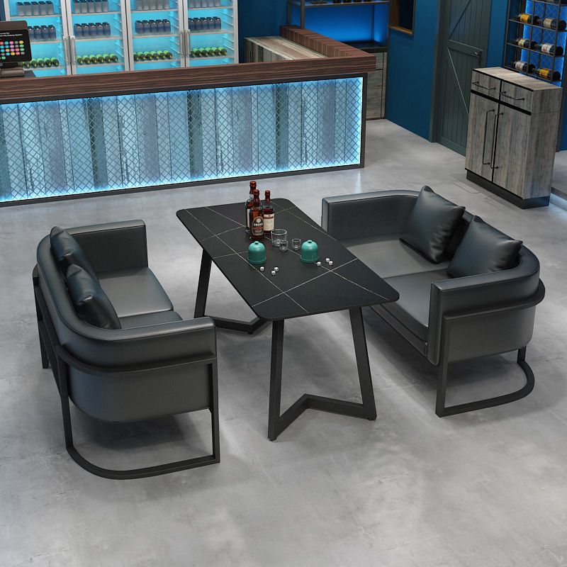 Mesa de comedor de piedra sinterizada de estilo industrial, mesa de cocina, mesa negra con base de metal