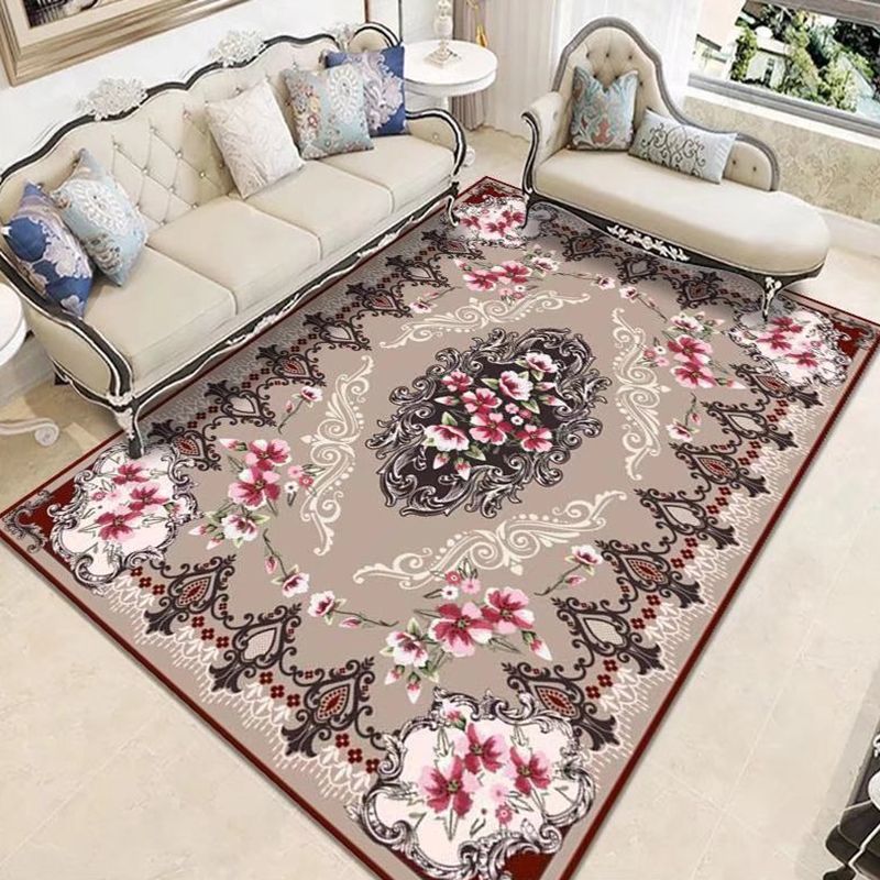 Mid-Century Area Rug Medallion Print Carpet Polyester Area Rug with Non-Slip Backing