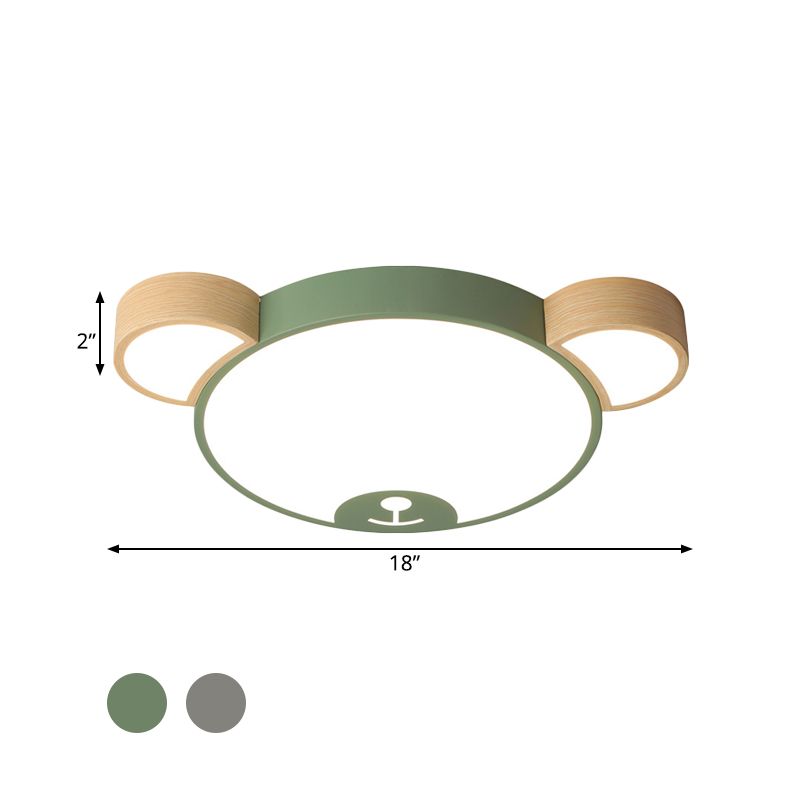 Bedroom LED Flush Mount Pendant Light Kids Style Grey/Green Ceiling Mounted Fixture with Bear Acrylic Shade