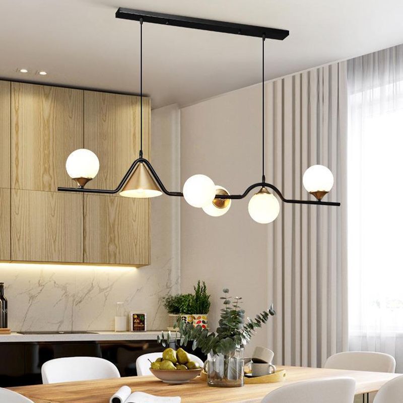 Contemporary Globe Glass Hanging Pendant Lights in Black and Gold for Dining Room