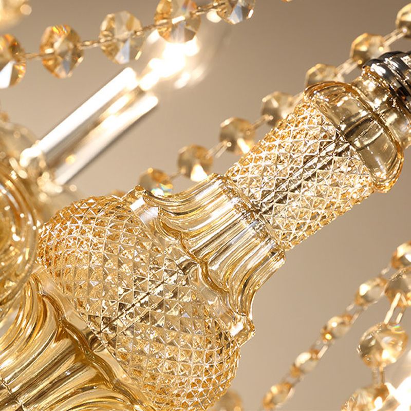 Lustre de style européen Light Gold Crystal Multi-Head Pendant Light pour le salon