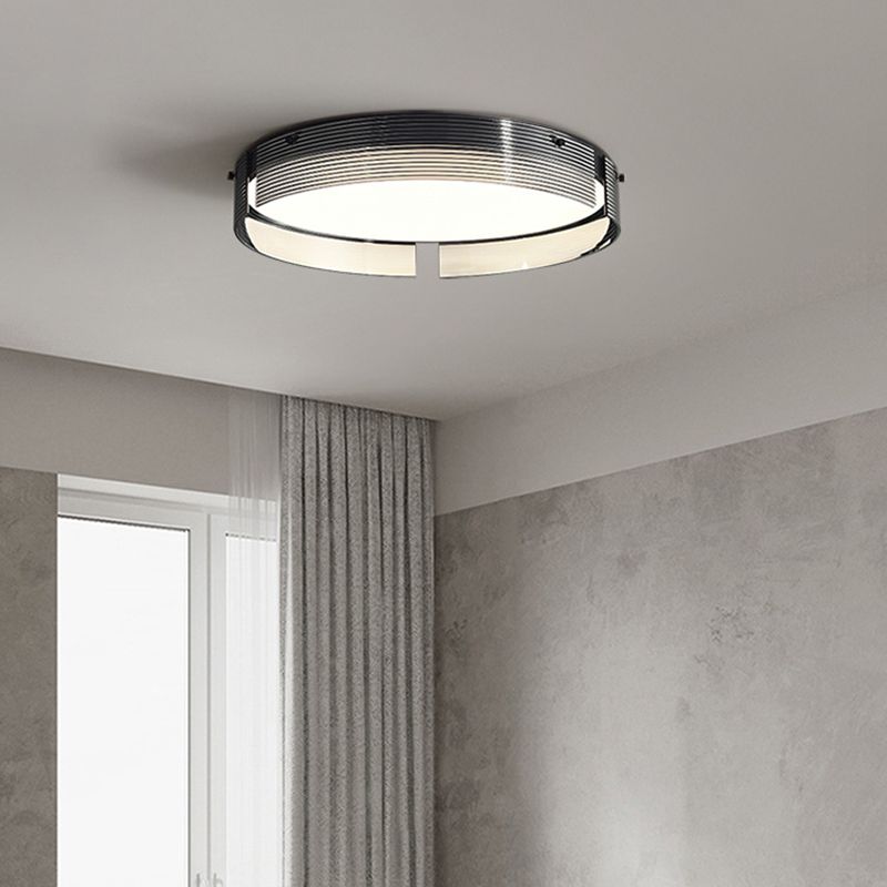 Modern Style Ceiling Mount Light LED Round Black with Glass Shade for Bedroom