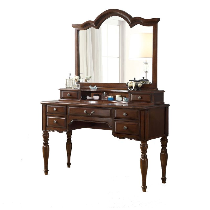 Traditional Makeup Vanity in Brown Rubber Wood Dressing Table