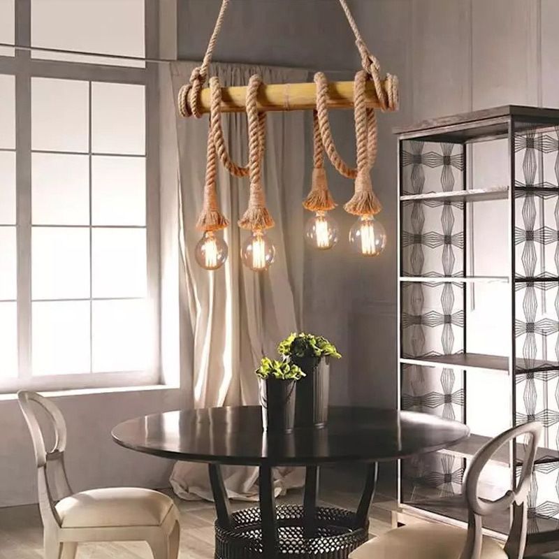 Hanging Lamp Natural Rope Light Vintage Room Indoor Bar Light