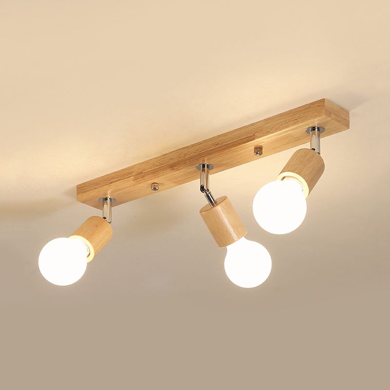 Lampada da soffitto da incasso lineare girevole in legno asiatico a 3 teste, lampada da incasso per bagno con design a lampadina nuda