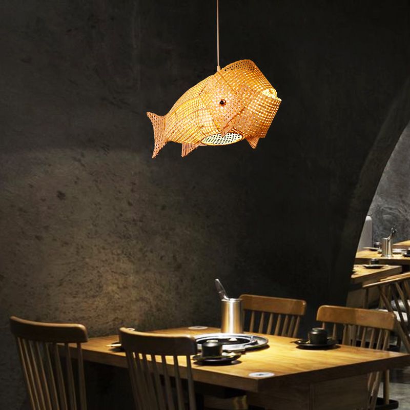 Bamboo Japanese Pendant Light Creative Fish 1-Light Hanging Ceiling Light