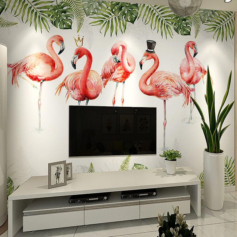 Illustration Style Flamingo Large Mural for Living Room and Gallery, Customized Size Available