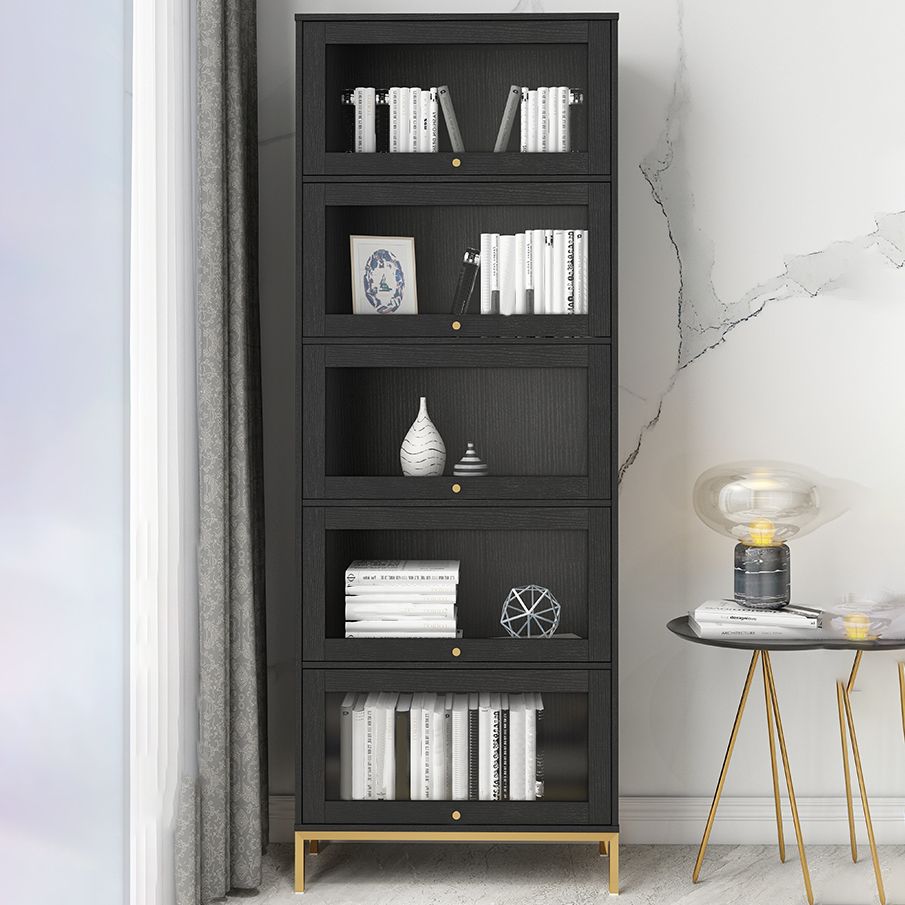 Glam Vertical Standard Bookcase Manufactured Wood Bookcase with Glass Doors