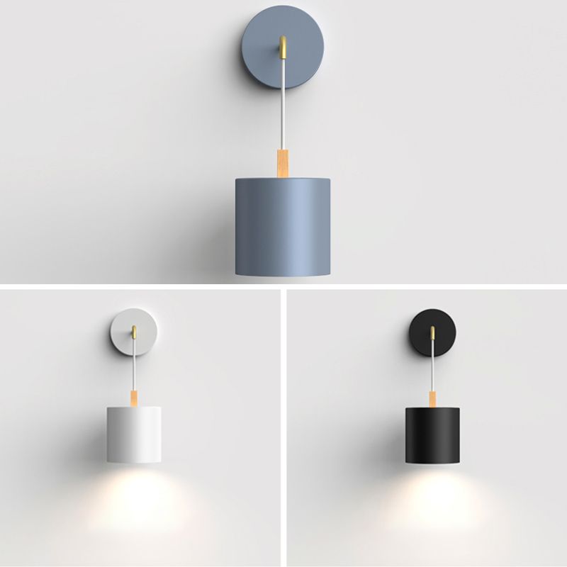 Geometric Shade Wall Hanging Lamp Macaron Style Iron 1 Bulb Bedroom Reading Wall Light