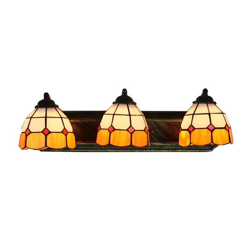 Grid Patterned Wall Mount Light Tiffany Orange and White Glass 3 Heads Bronze Sconce Light