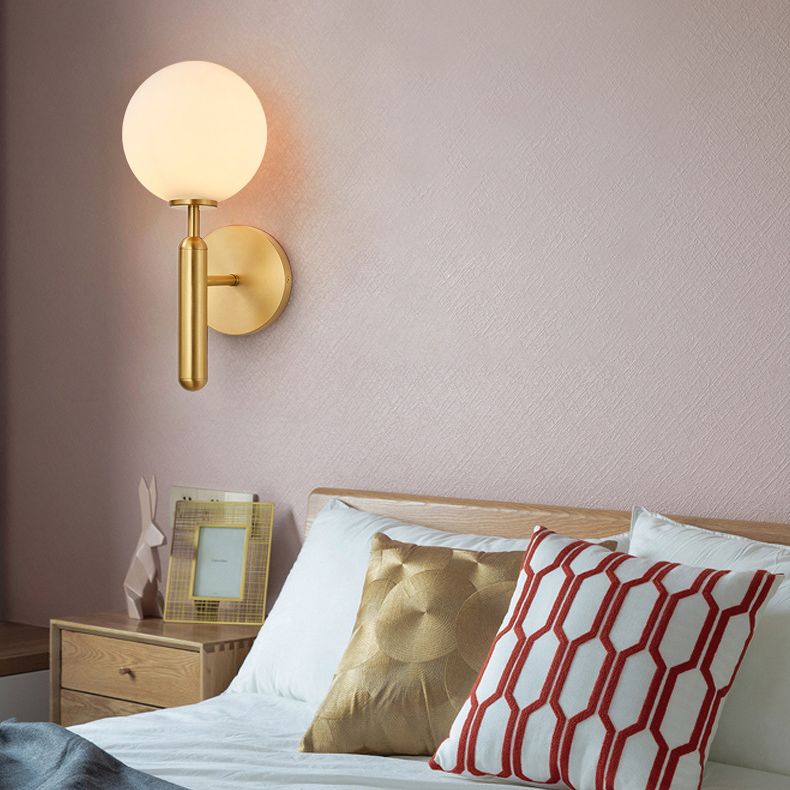 Nordic Style Single Light Brass Wall Lamp Glass Globe Shade Simplicity Lighting Fixture with Fixed Arm