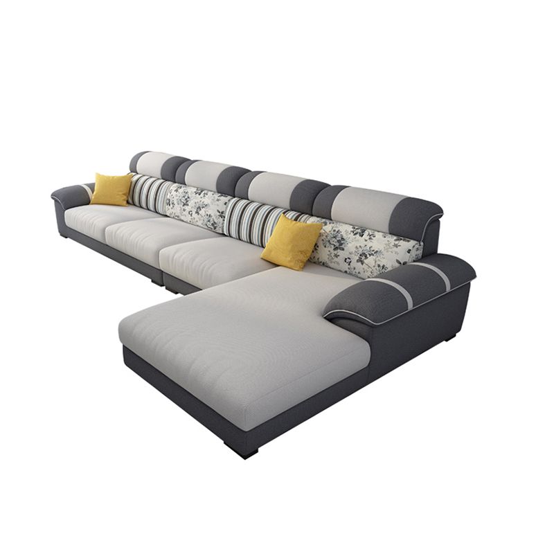 Cushion Back Contemporary Chaise Cotton 4-Seater Modular Sofa