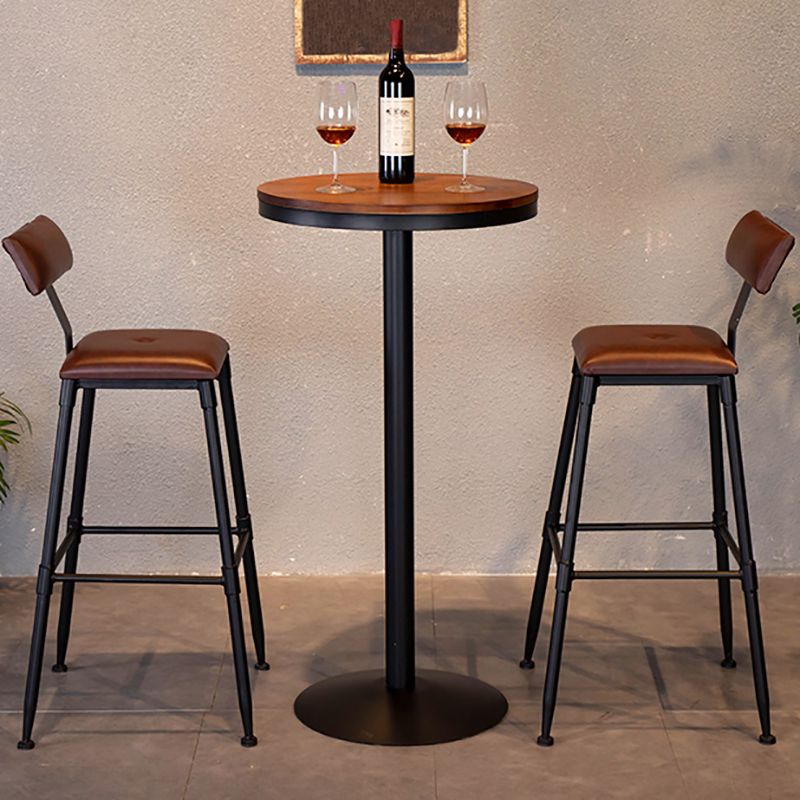 Tabla de barra de hierro negro industrial 21.6 "W Tapa de bistro de madera marrón redonda para cafetería