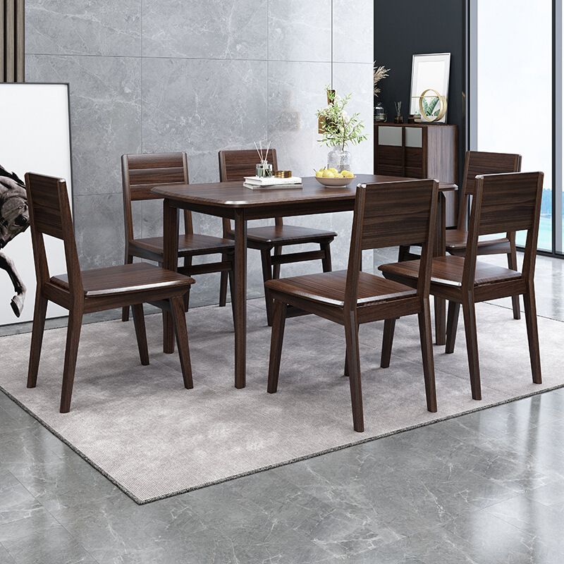 Contemporary 1/2/5/7 Pieces Furniture Rectangle Solid Wood Dining Table Set in Brown
