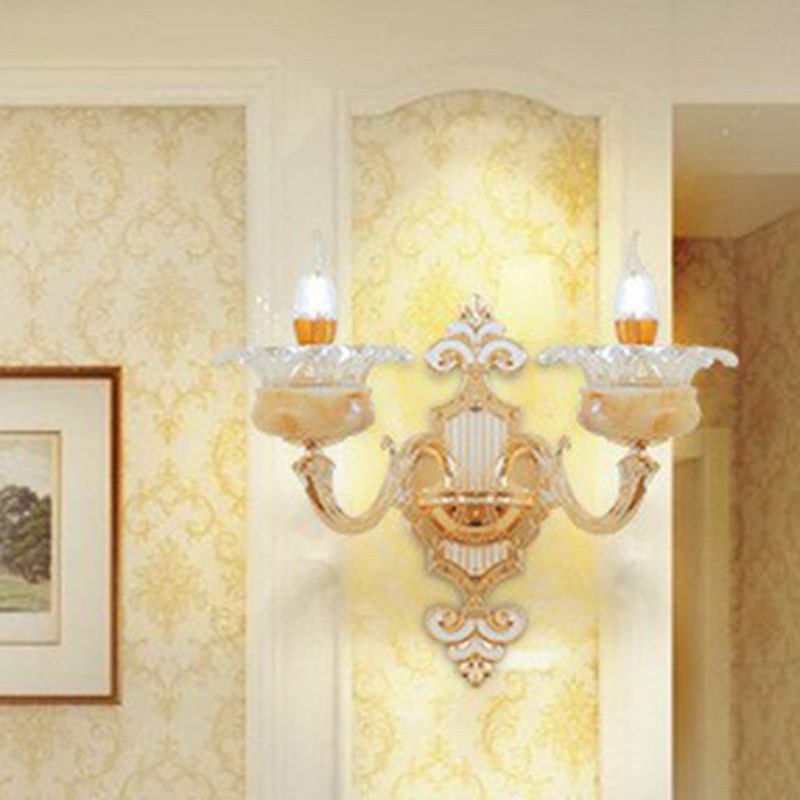 Beige Candle Wall Sconce Light Classic Faux Jade Glass Bedroom Wall Lighting Fixture