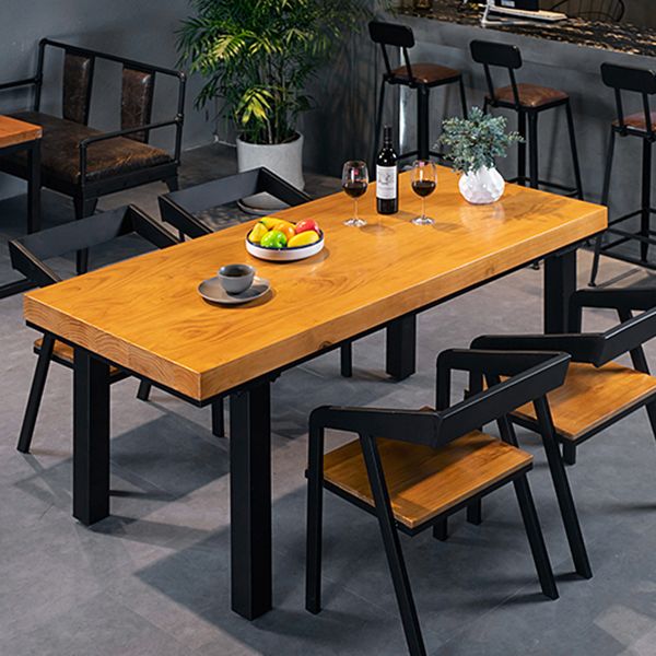 Industrial Pine Wood Table Rectangle 4 Legs Base Dining Table for Kitchen