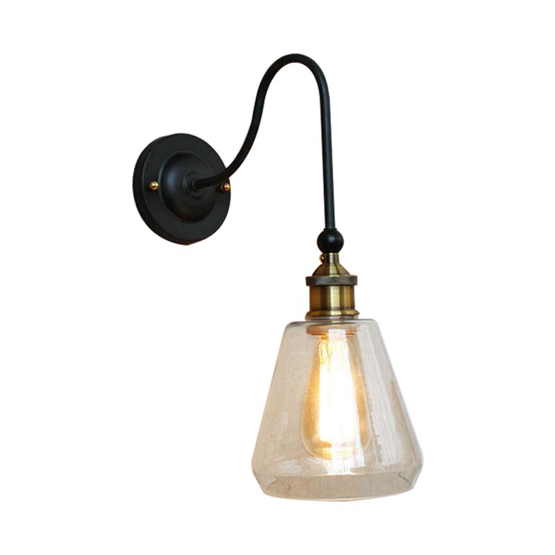 1 Bulb Tapered Wall Mounted Light Fixture Rustic Style Brass Clear Glass Lighting