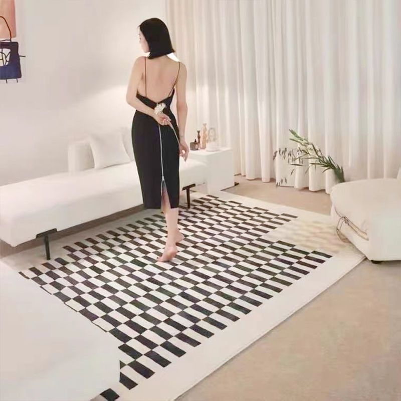 Minimalist Polyester Carpet Color Block Area Rug Non-Slip Backing Carpet for Living Room