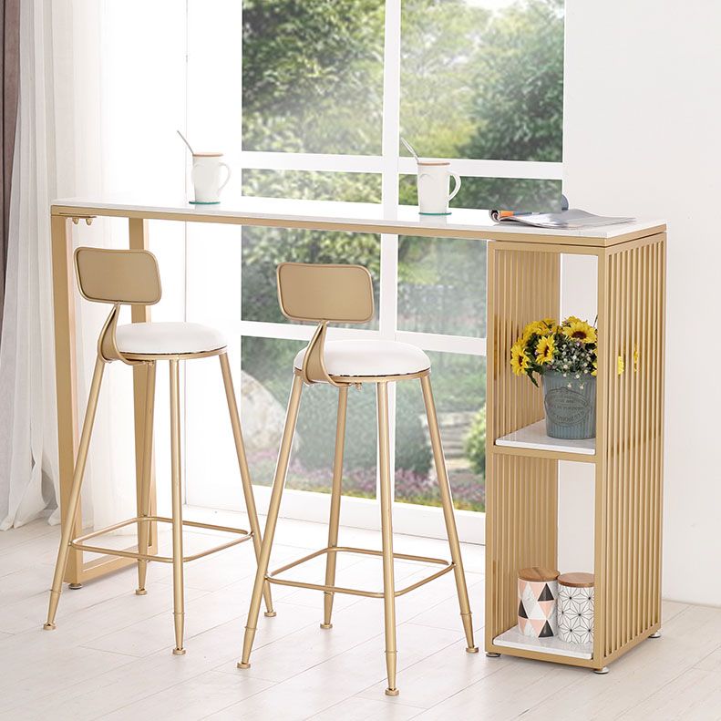 Modern Rectangle Pub Set 1/3 Pcs Stone Bar Table with Storage Shelves and Stools